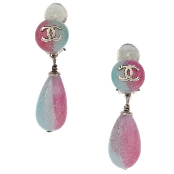 Chanel Dangle Earrings Clip-On Light Blue - Picture 1 of 4